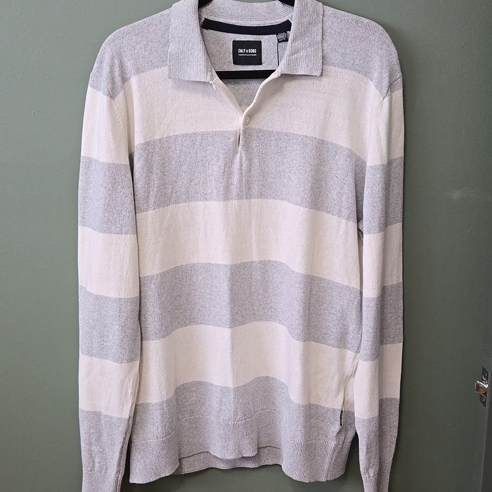 NWT ONLY & SONS  Mens Light Grey & Antique White Sweater Sz XL
